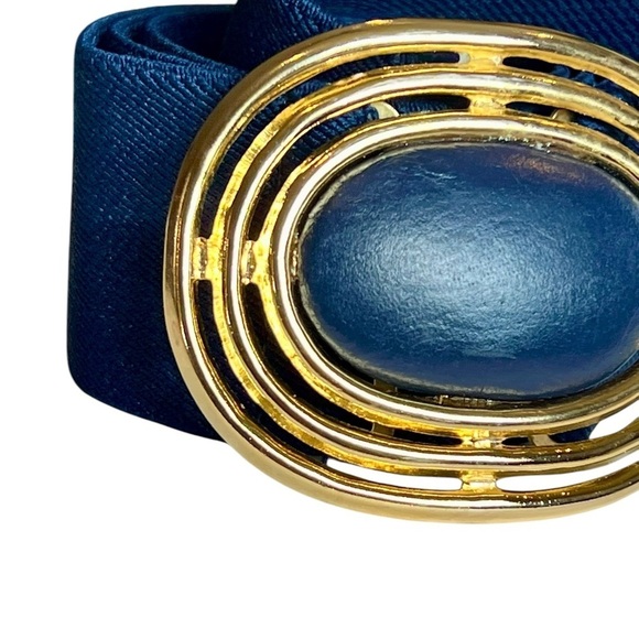 Vintage Daylor Navy Blue Gold Retro Stretch Belt 80s Disco Art Deco Glam main image 6